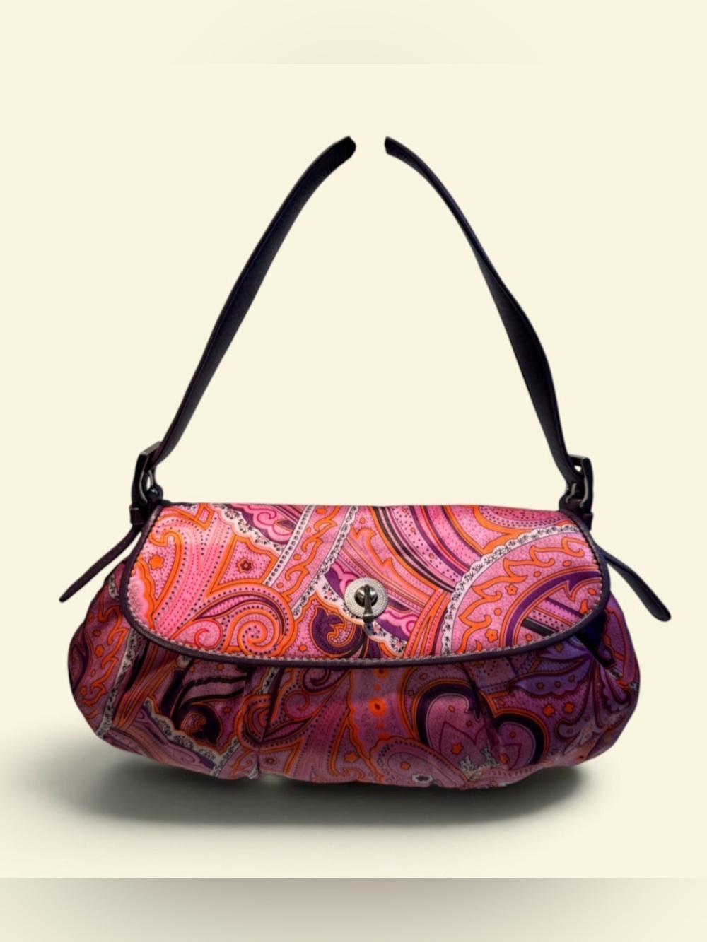 Ann Taylor Pink Paisley Shoulder Bag with Black Strap
